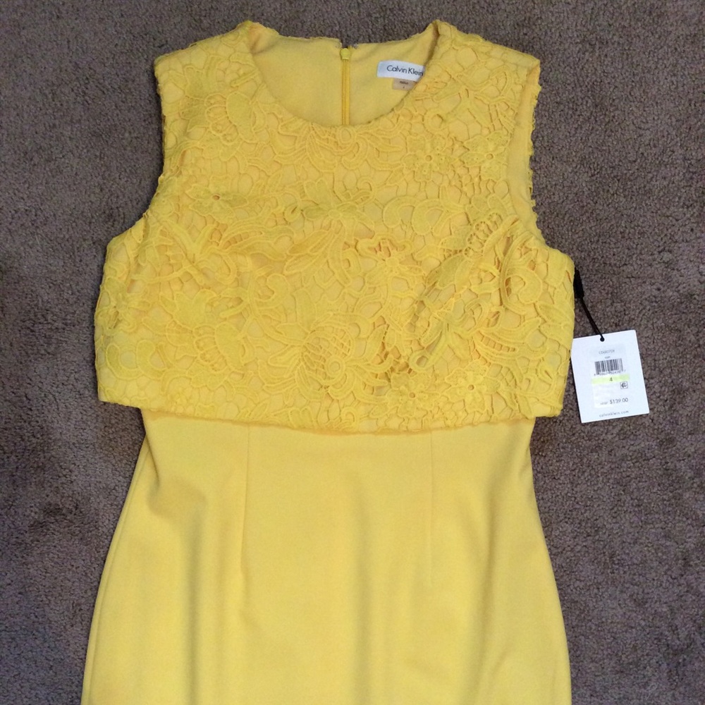 NWT Yellow Lace Calvin Klein Dress - Picture 2 of 4